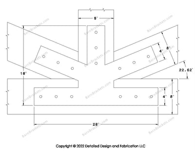 Fan Brackets for 8 inch beams - 4 inch Large centered joint - Square - Centered style holes - BarnBrackets.com