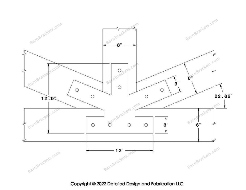 Fan Brackets for 6 inch beams - 3 inch Regular centered joint - Square - Centered style holes - BarnBrackets.com