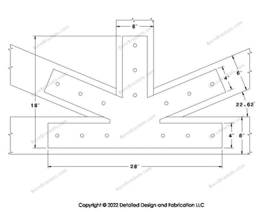 Fan Brackets for 6 inch beams - 4 inch Large centered joint - Square - Centered style holes - BarnBrackets.com