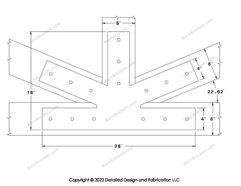 Fan Brackets for 6 inch beams - 4 inch Large centered joint - Square - Centered style holes - BarnBrackets.com