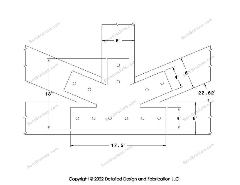 Fan Brackets for 6 inch beams - 4 inch Regular centered joint - Square - Centered style holes - BarnBrackets.com