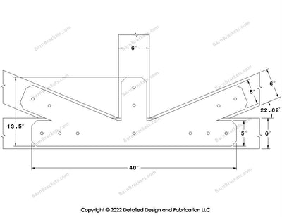 Fan Brackets for 6 inch beams - 5 inch Regular offset bottom joint - Chamfered - Centered style holes - BarnBrackets.com