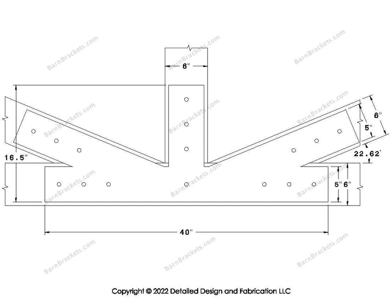 Fan Brackets for 6 inch beams - 5 inch Large offset bottom joint - Square - Centered style holes - BarnBrackets.com