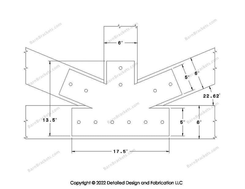 Fan Brackets for 6 inch beams - 5 inch Regular centered joint - Square - Centered style holes - BarnBrackets.com