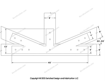 Fan Brackets for 6 inch beams - 4 inch Regular offset bottom joint - Square - Centered style holes - BarnBrackets.com