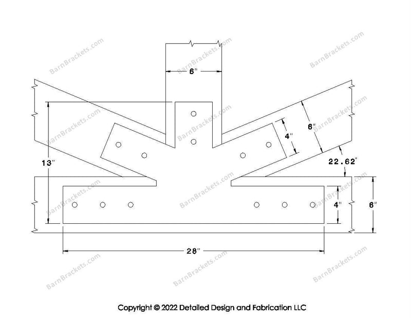 Fan Brackets for 6 inch beams - 4 inch Wide centered joint - Square - Centered style holes - BarnBrackets.com