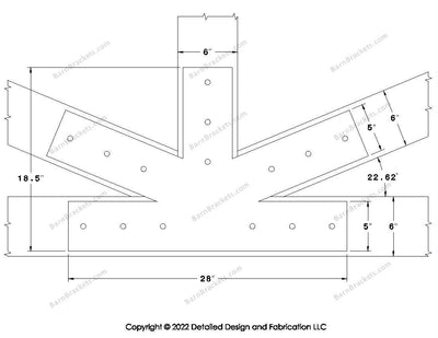 Fan Brackets for 6 inch beams - 5 inch Large centered joint - Square - Centered style holes - BarnBrackets.com