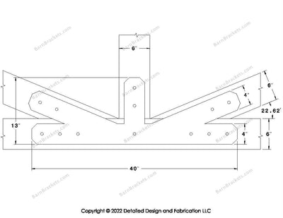 Fan Brackets for 6 inch beams - 4 inch Regular offset bottom joint - Chamfered - Centered style holes - BarnBrackets.com