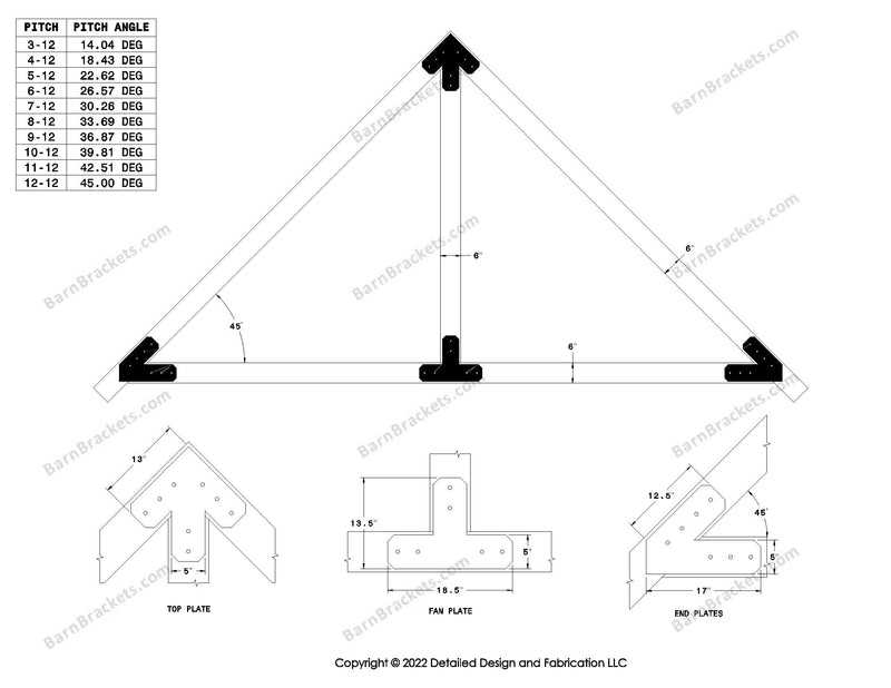 5 inch truss plate set for 6 inch beams - King post only - overhang ends - chamfered