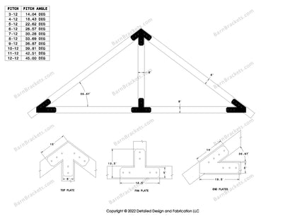 5 inch truss plate set for 6 inch beams - King post only - overhang ends - chamfered