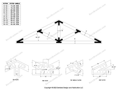 Steel timber truss bracket set for a 6/12 pitch roof.