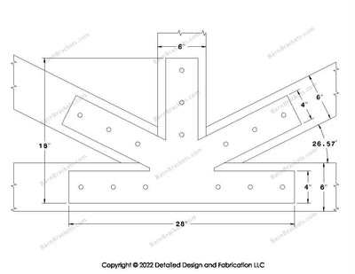 Fan Brackets for 6 inch beams - 4 inch Large centered joint - Square - Centered style holes - BarnBrackets.com