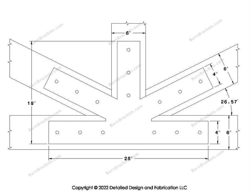 Fan Brackets for 6 inch beams - 4 inch Large centered joint - Square - Centered style holes - BarnBrackets.com