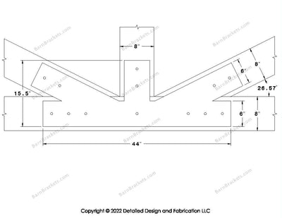 Fan Brackets for 8 inch beams - 6 inch Regular offset bottom joint - Square - Centered style holes - BarnBrackets.com