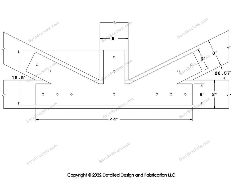 Fan Brackets for 8 inch beams - 6 inch Regular offset bottom joint - Square - Centered style holes - BarnBrackets.com