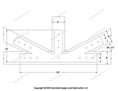 Fan Brackets for 6 inch beams - 4 inch Large offset bottom joint - Square - Centered style holes - BarnBrackets.com