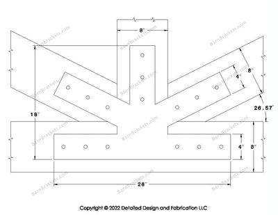 Fan Brackets for 8 inch beams - 4 inch Large centered joint - Square - Centered style holes - BarnBrackets.com