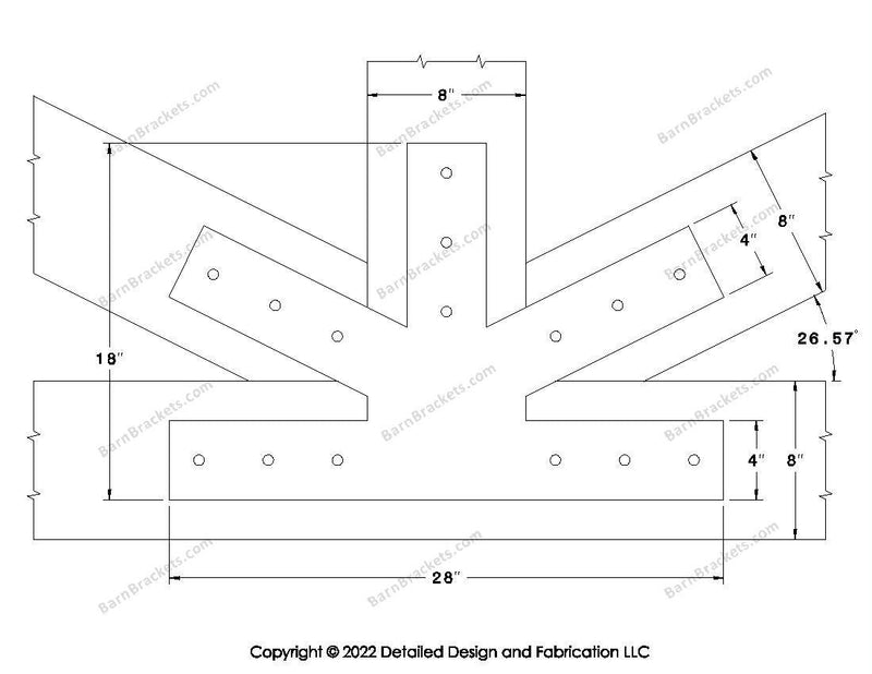 Fan Brackets for 8 inch beams - 4 inch Large centered joint - Square - Centered style holes - BarnBrackets.com