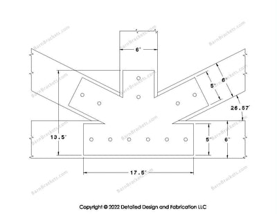 Fan Brackets for 6 inch beams - 5 inch Regular centered joint - Square - Centered style holes - BarnBrackets.com