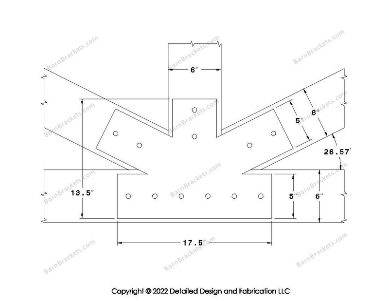 Fan Brackets for 6 inch beams - 5 inch Regular centered joint - Square - Centered style holes - BarnBrackets.com