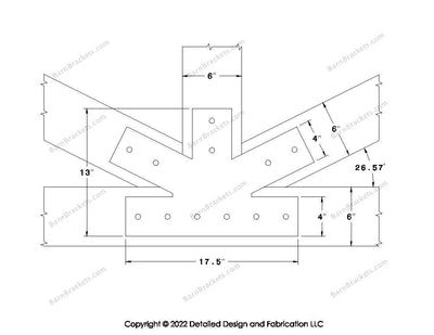 Fan Brackets for 6 inch beams - 4 inch Regular centered joint - Square - Centered style holes - BarnBrackets.com