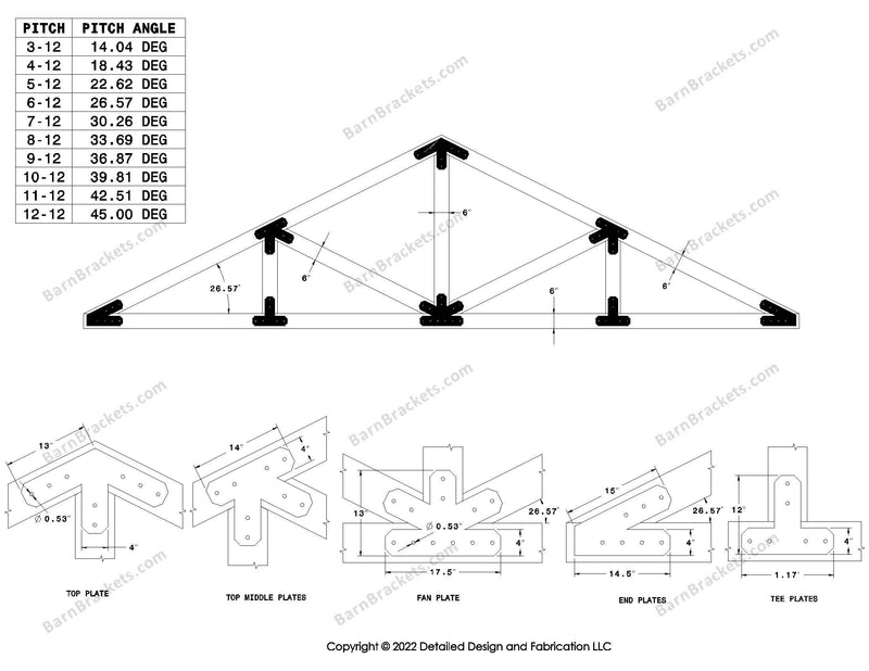 Howe style timber brackets for 6-12 pitch roof