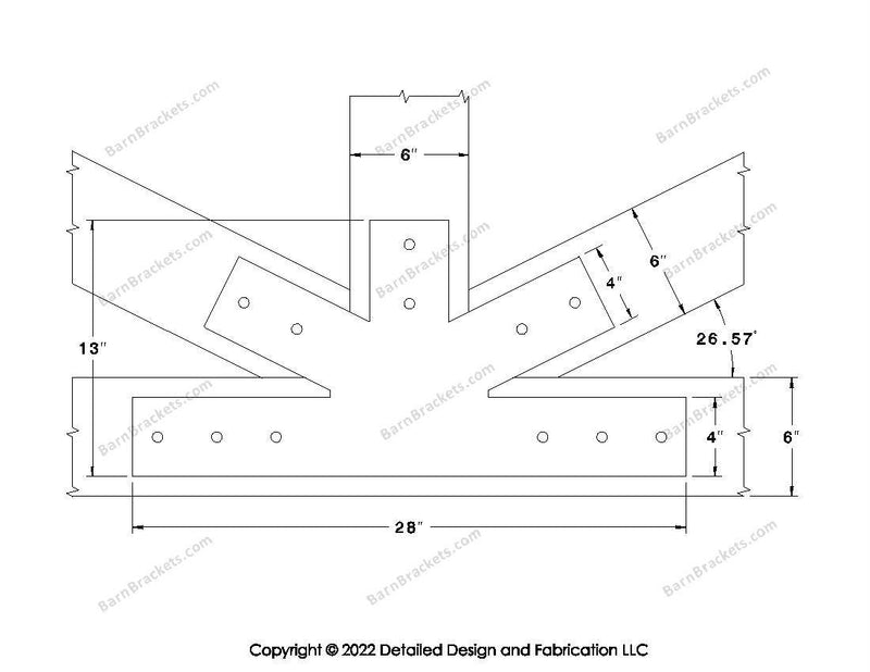 Fan Brackets for 6 inch beams - 4 inch Wide centered joint - Square - Centered style holes - BarnBrackets.com