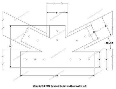 Fan Brackets for 8 inch beams - 6 inch Regular centered joint - Square - Centered style holes - BarnBrackets.com