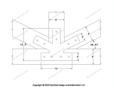 Fan Brackets for 6 inch beams - 3 inch Regular centered joint - Square - Centered style holes - BarnBrackets.com