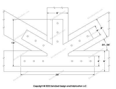 Fan Brackets for 8 inch beams - 4 inch Large centered joint - Square - Centered style holes - BarnBrackets.com