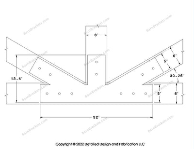 Fan Brackets for 6 inch beams - 5 inch Regular offset bottom joint - Square - Centered style holes - BarnBrackets.com