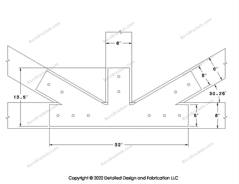 Fan Brackets for 6 inch beams - 5 inch Regular offset bottom joint - Square - Centered style holes - BarnBrackets.com