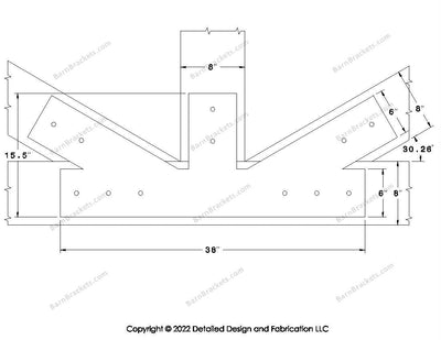 Fan Brackets for 8 inch beams - 6 inch Regular offset bottom joint - Square - Centered style holes - BarnBrackets.com