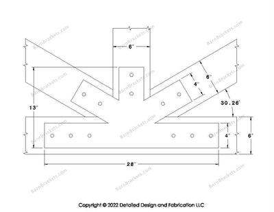 Fan Brackets for 6 inch beams - 4 inch Wide centered joint - Square - Centered style holes - BarnBrackets.com