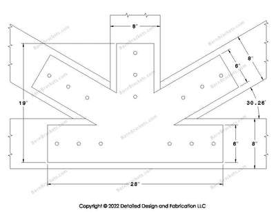 Fan Brackets for 8 inch beams - 6 inch Large centered joint - Square - Centered style holes - BarnBrackets.com