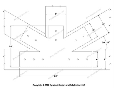 Fan Brackets for 8 inch beams - 6 inch Regular centered joint - Square - Centered style holes - BarnBrackets.com