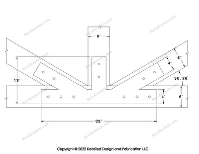 Fan Brackets for 6 inch beams - 4 inch Regular offset bottom joint - Square - Centered style holes - BarnBrackets.com