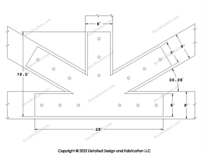 Fan Brackets for 6 inch beams - 5 inch Large centered joint - Square - Centered style holes - BarnBrackets.com