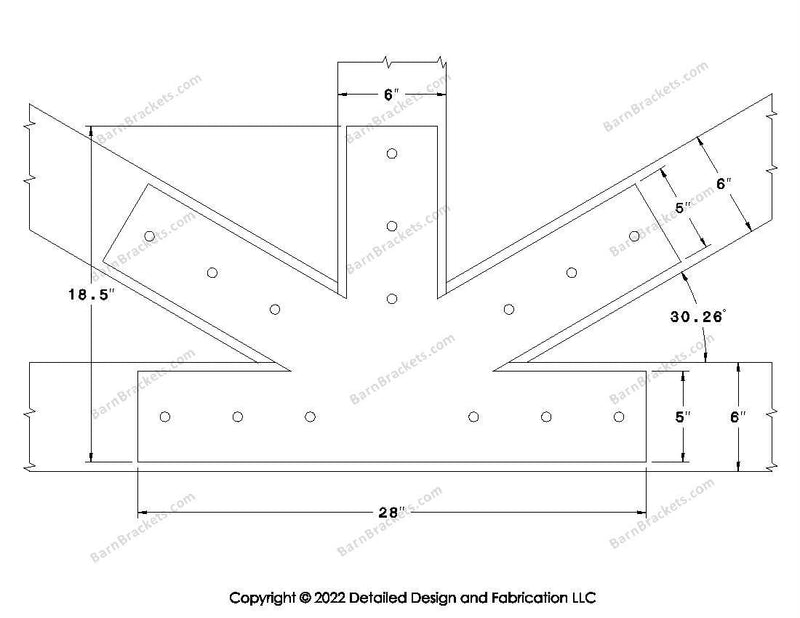 Fan Brackets for 6 inch beams - 5 inch Large centered joint - Square - Centered style holes - BarnBrackets.com