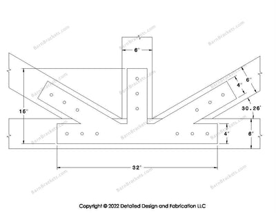 Fan Brackets for 6 inch beams - 4 inch Large offset bottom joint - Square - Centered style holes - BarnBrackets.com