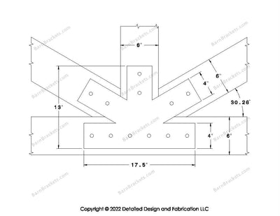 Fan Brackets for 6 inch beams - 4 inch Regular centered joint - Square - Centered style holes - BarnBrackets.com