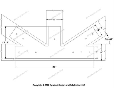 Fan Brackets for 8 inch beams - 6 inch Regular offset bottom joint - Square - Centered style holes - BarnBrackets.com