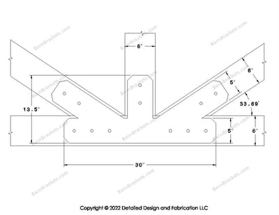 Fan Brackets for 6 inch beams - 5 inch Regular offset bottom joint - Chamfered - Centered style holes - BarnBrackets.com