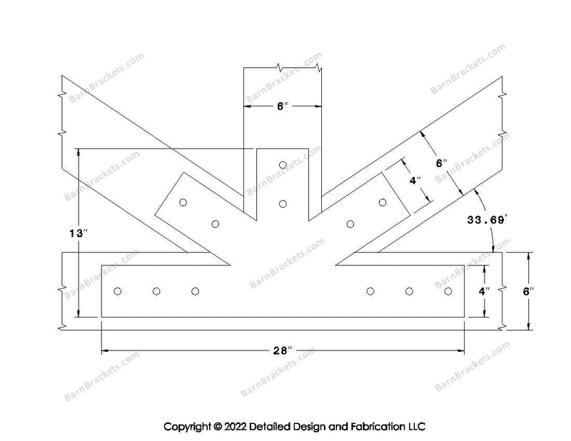 Fan Brackets for 6 inch beams - 4 inch Wide centered joint - Square - Centered style holes - BarnBrackets.com