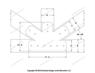 Fan Brackets for 6 inch beams - 5 inch Regular centered joint - Chamfered - Centered style holes - BarnBrackets.com