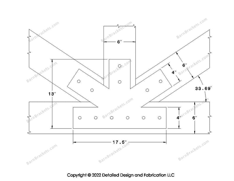 Fan Brackets for 6 inch beams - 4 inch Regular centered joint - Square - Centered style holes - BarnBrackets.com