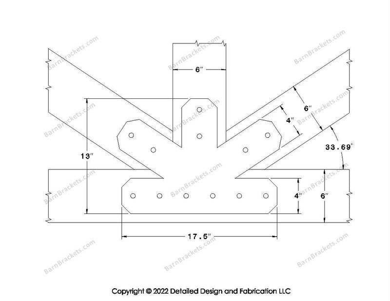 Fan Brackets for 6 inch beams - 4 inch Regular centered joint - Chamfered - Centered style holes - BarnBrackets.com