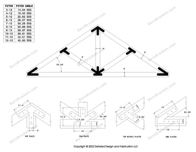 Steel timber truss bracket set for a 8/12 pitch roof.