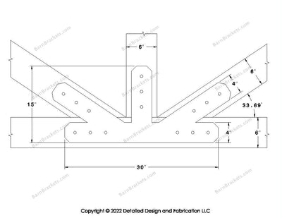 Fan Brackets for 6 inch beams - 4 inch Large offset bottom joint - Chamfered - Centered style holes - BarnBrackets.com