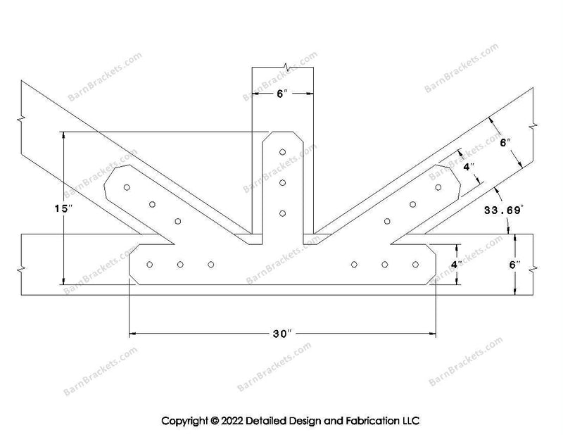 Fan Brackets for 6 inch beams - 4 inch Large offset bottom joint - Chamfered - Centered style holes - BarnBrackets.com